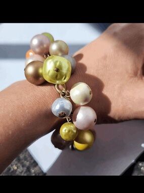Vintage Green, Gold, Pink & Blue Bead Charm Bracelet
